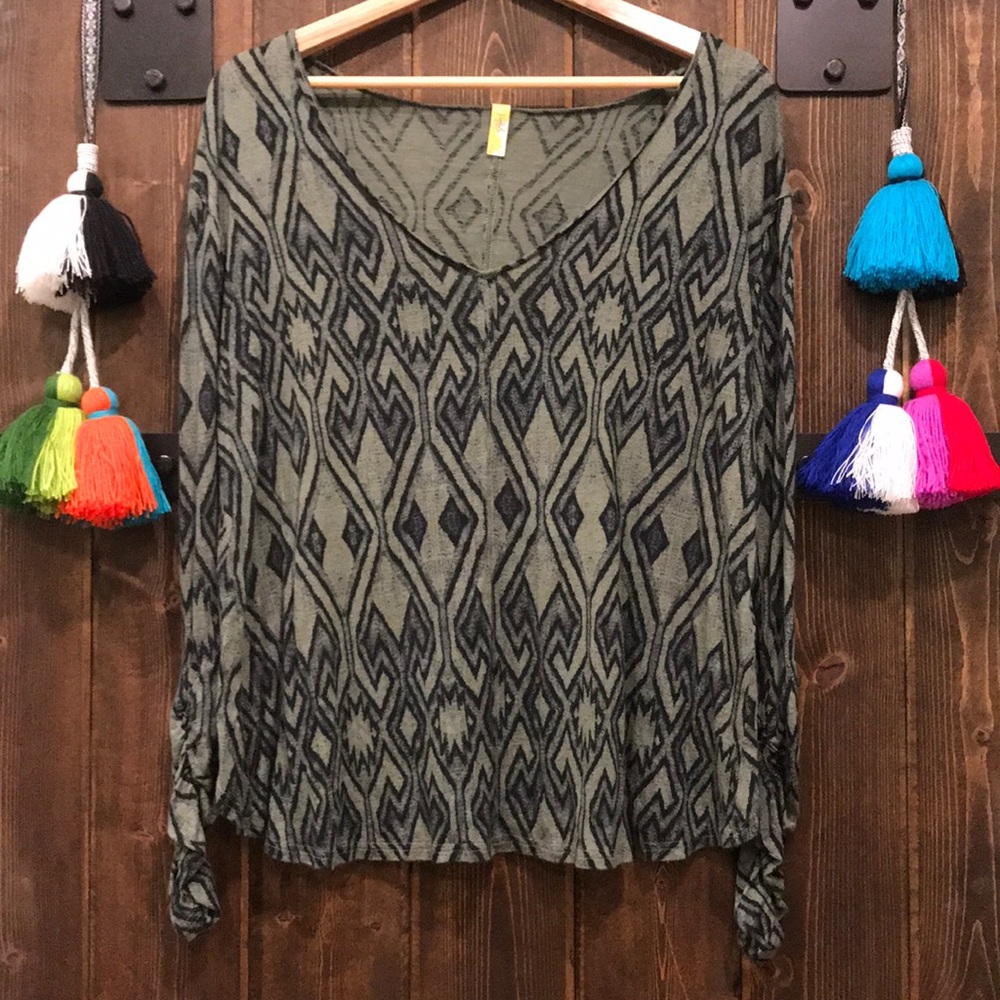 Free People Sahara Printed Asymmetrical Top Green